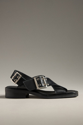 By Anthropologie Buckle Cross-strap Sandals In Black